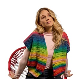 Strick-Set Weste mit Musterstreifen in der Größe 44/46 aus 1-2-3 Ideen Merino Bobbel von Pro Lana