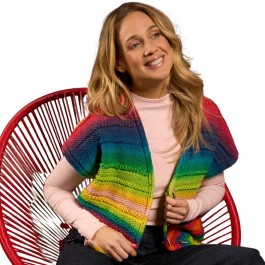 Strick-Set Weste mit Musterstreifen in der Größe 36/38 und 40/42 aus 1-2-3 Ideen Merino Bobbel von Pro Lana