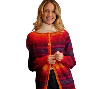 Strick-Set Jacke im Farbverlauf mit Raglan von oben in der Größe 40/42 und 44/46 aus 1-2-3 Ideen Merino Bobbel von Pro Lana